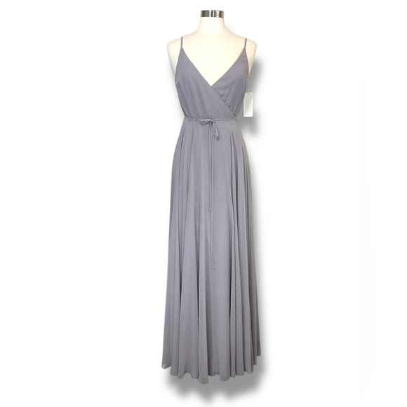 NWT Jenny Yoo James Luxe Chiffon Wrap Dress Opal Grey - Picture 2 of 10